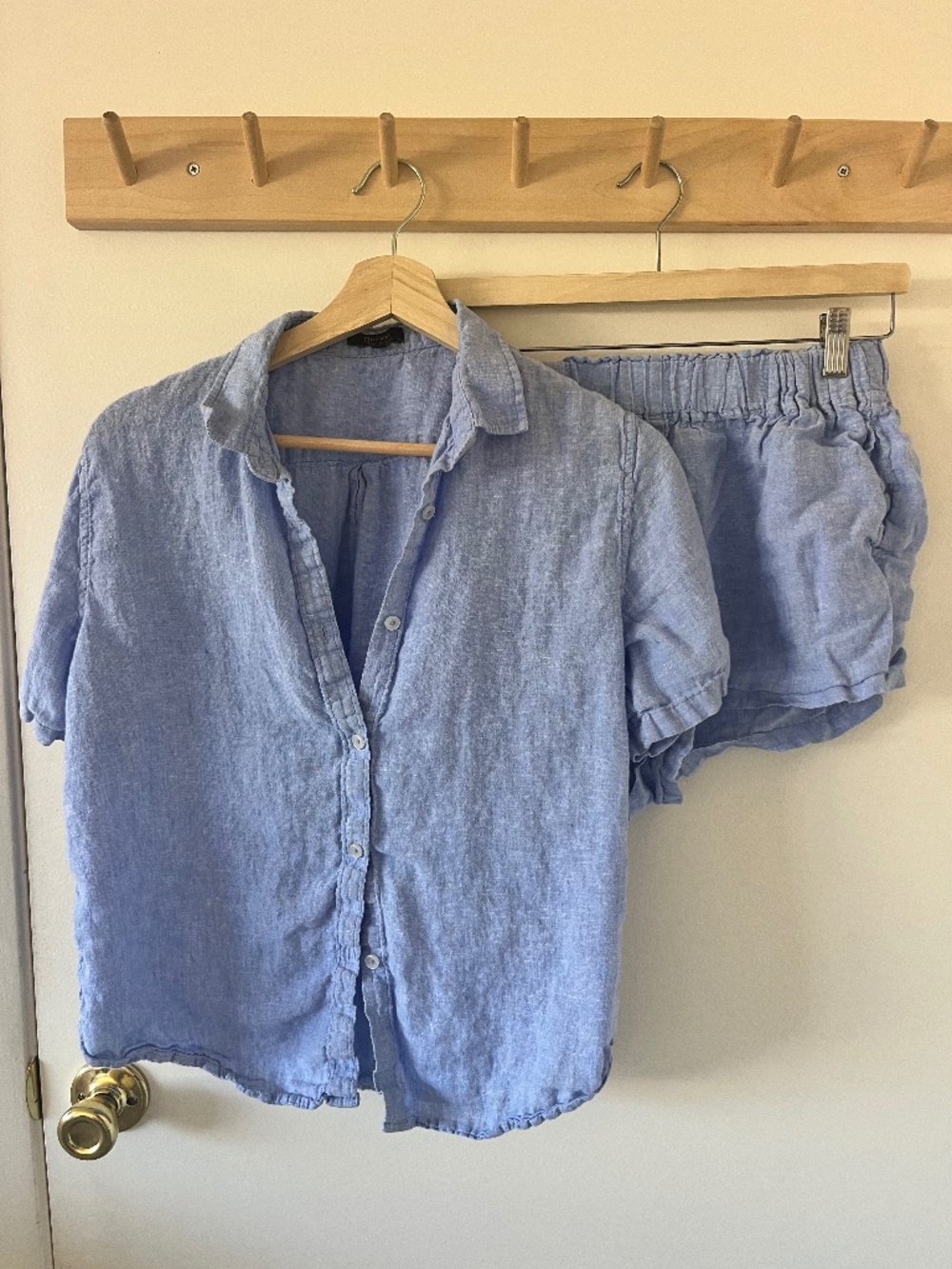QUINCE small European Linen Shorts Pajama Set in french blue